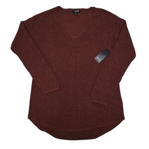 NWT Ana Madison Rust Tunic Sweater Large Metallic Shimmer Thread L Ribbed V-neck